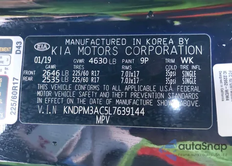 2020 Kia Sportage Lx z USA, uszkodzony, nr VIN KNDPM3AC5L7639144